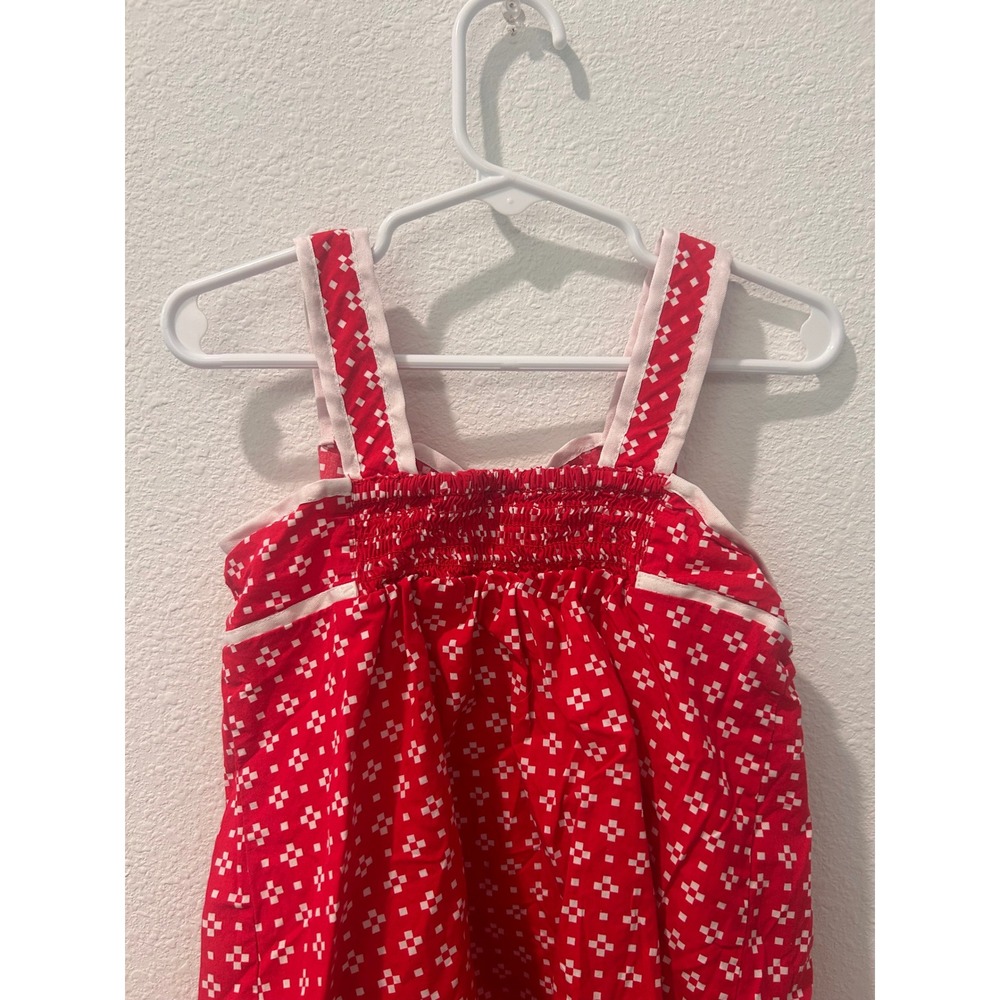 Hanna Andersson Girls Red White Geometric Print Cotton Smocked Sun Dress - Picture 6 of 6